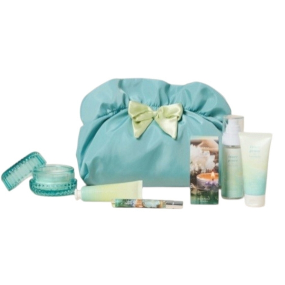 Ruffle Cosmetic Bag Francesca's Blue Taffeta With Green Bow Medium Size NWT - Picture 4 of 4